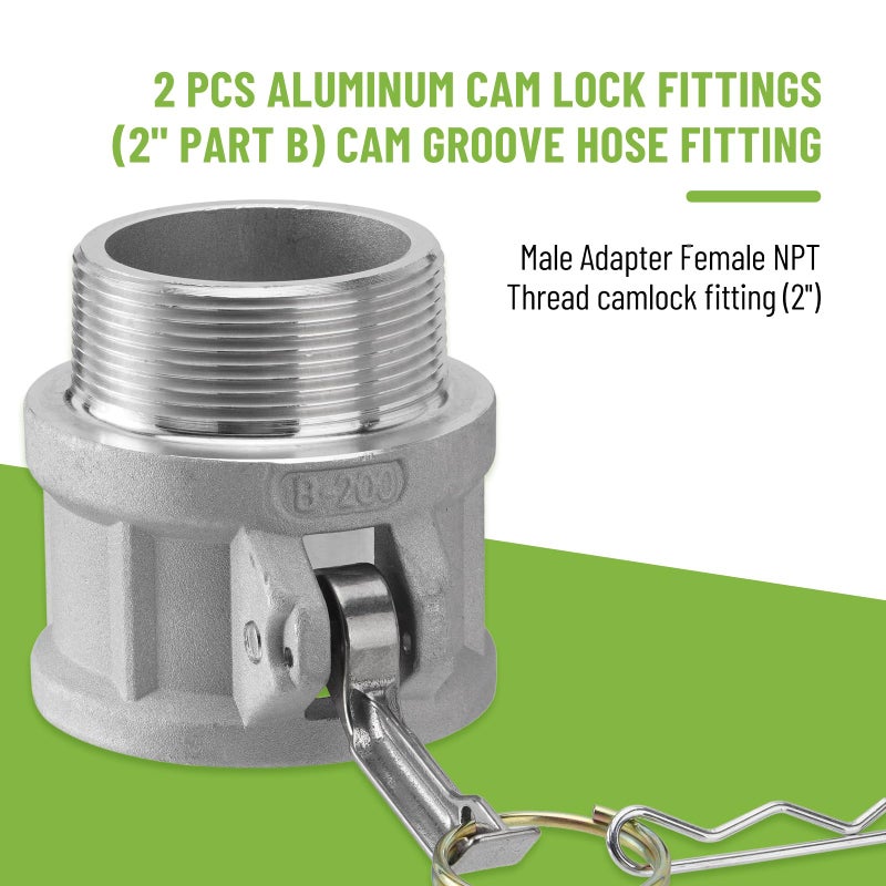 SPARKWHIZ قطعتان من تركيبات Camlock من النوع B وتركيبات خرطوم الأخدود + قطعتان من تركيب خرطوم Camlock العالمي من الألومنيوم من النوع F مع 4 قطع من حشية Camlock (2 بوصة) - Image 2